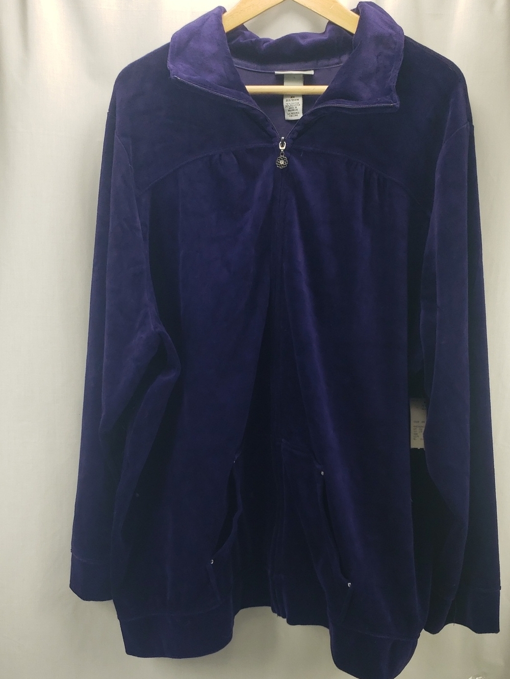 Catherines Velour Purple Zip Up Sweat Shirt Size 2X NWT